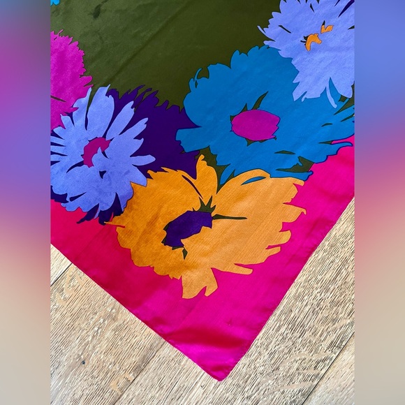 BILL BLASS For Barr & Beards Silk Scarf Vintage 70s Abstract Floral Square 30x30 - Picture 12 of 16